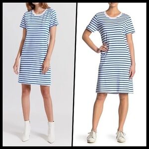 current/elliott Short Sleeve White Blue Striped T-Shirt Dress NWT